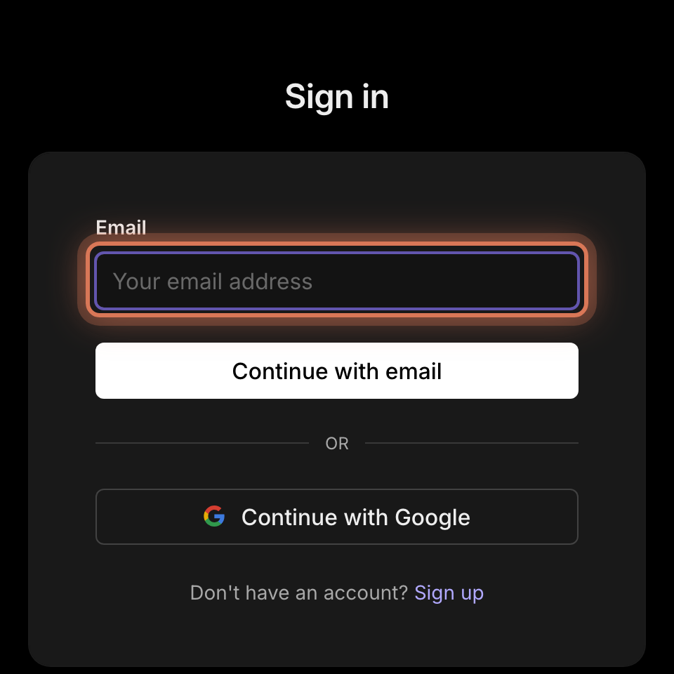The HookMyApp signup screen with the email field highlighted